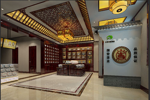 包头古朴典雅的中式茶叶店大堂设计效果图