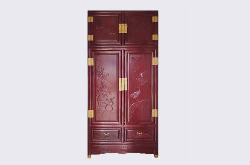 包头高端中式家居装修深红色纯实木衣柜